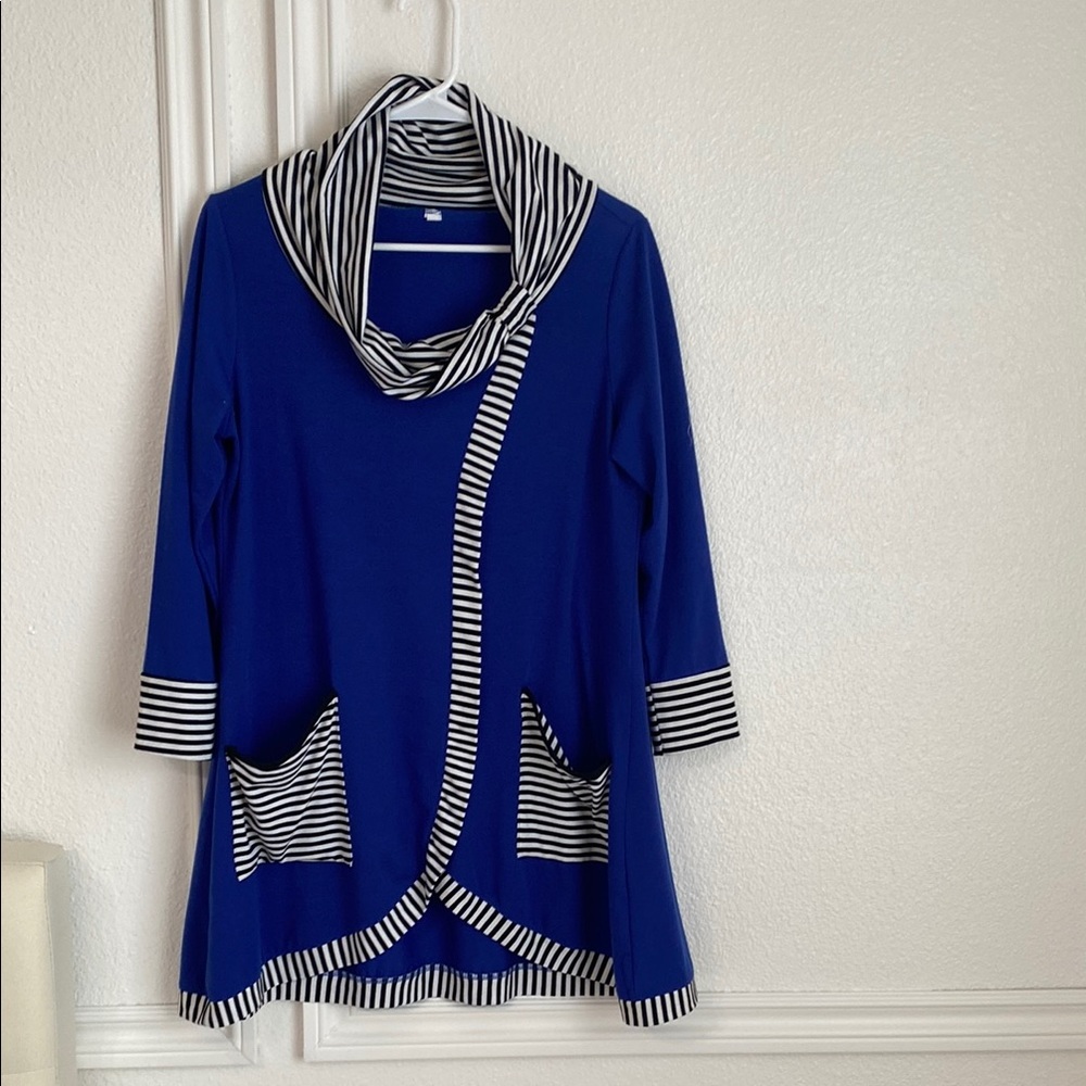 Blue Tunic with Striped Accents